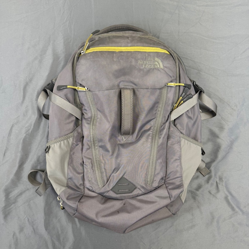The North Face Surge Backpack Gray Yellow Laptop Bag FlexVent Hiking Travel